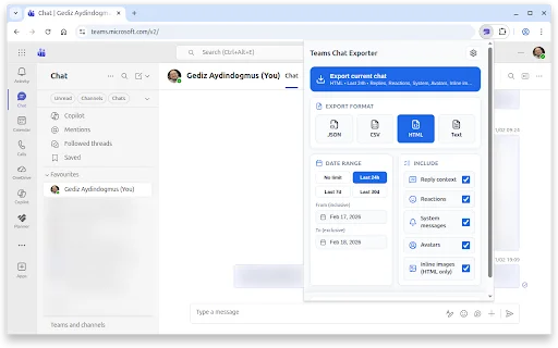Teams Chat Exporter: I-download ang Microsoft Teams Chat nang Libre - Screenshot 1
