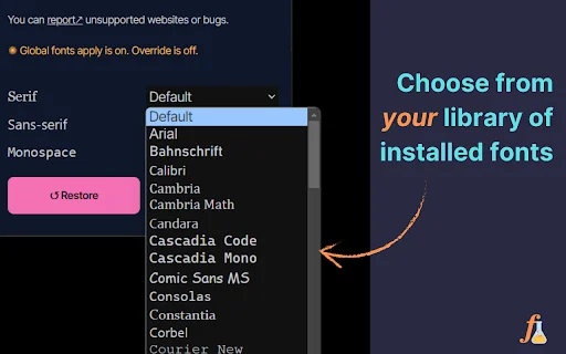 I-download ang Fontonic para sa Chrome – Baguhin ang Font ng Website - Screenshot 2